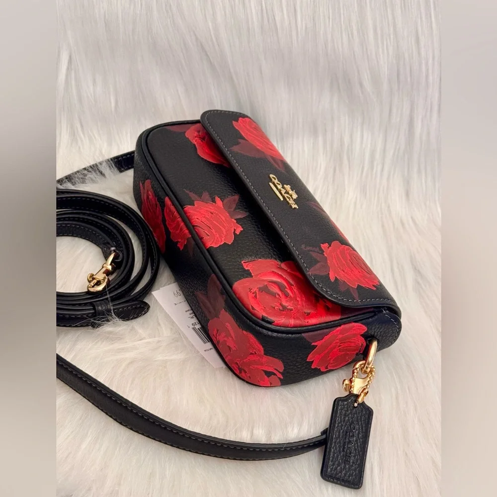 NWT Coach Floral Print Hailey Flap Crossbody Bag CCF74 in Black/Red - Picture 9 of 15